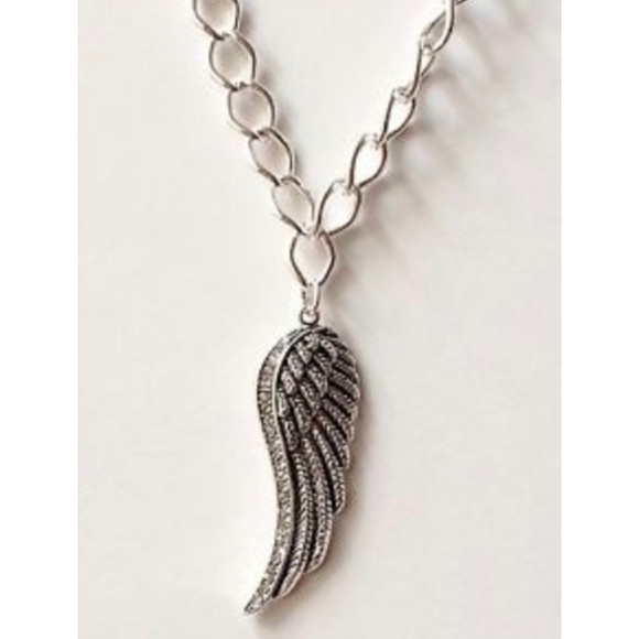 Silver Crystal Angel Wing Necklace 16-19" Angels Plated - Picture 3 of 8